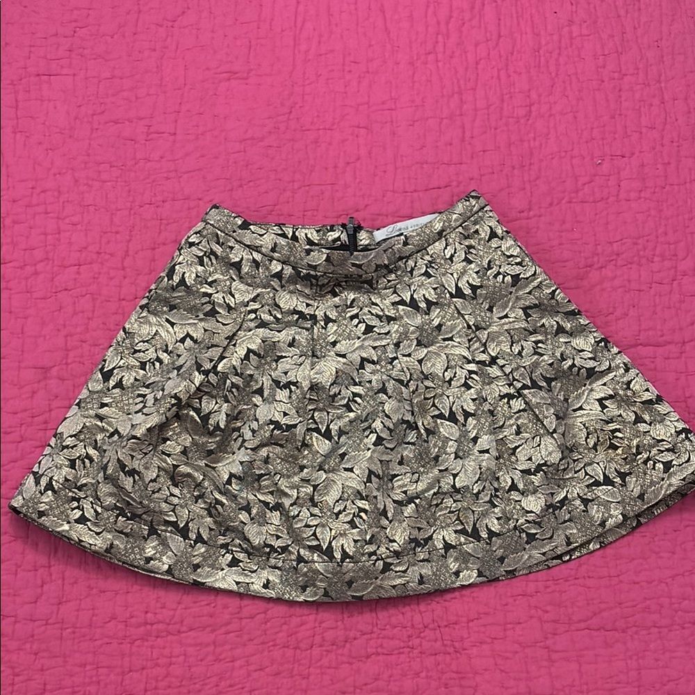 Lovers + Friends gold jacquard mini skirt, XS
